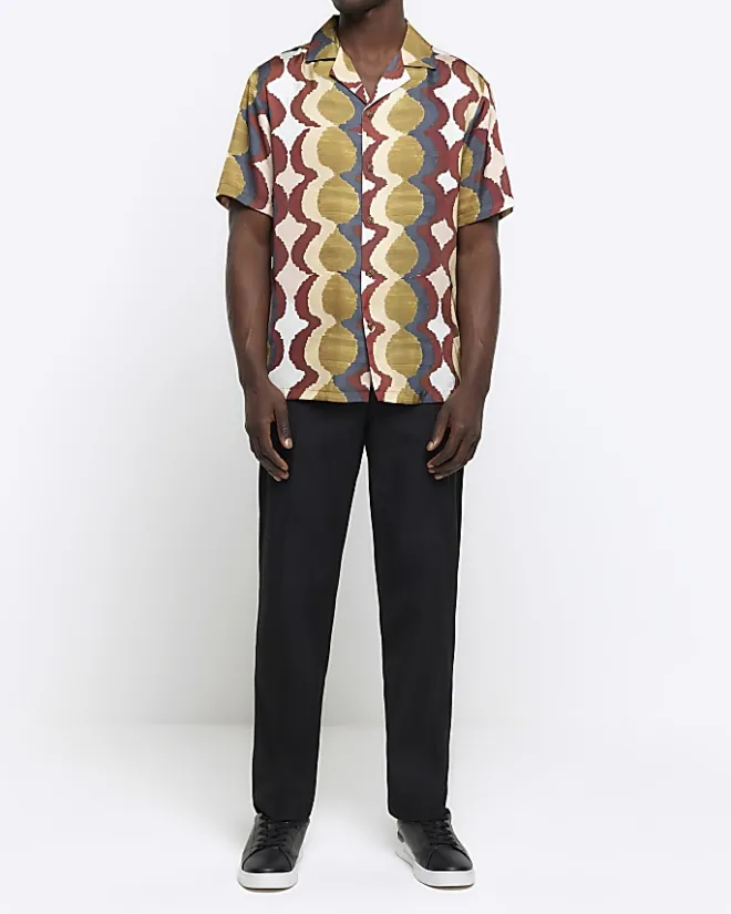 River Island Yellow regular fit geometric revere shirt White Online