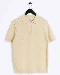 River Island slim fit textured knit polo Yellow Outlet