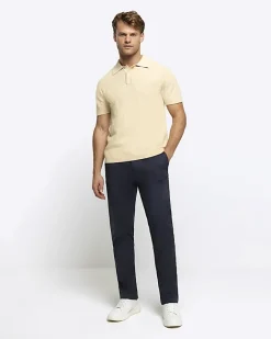 River Island slim fit textured knit polo Yellow Outlet