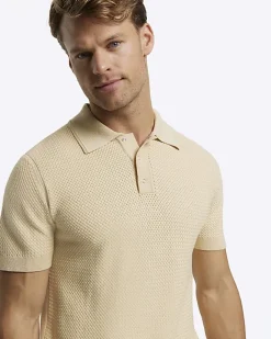 River Island slim fit textured knit polo Yellow Outlet